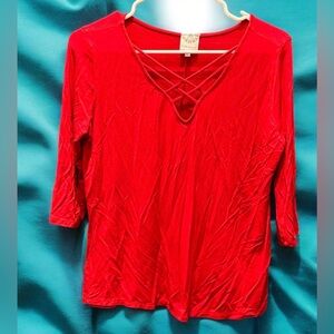 Late August Women's Red Crisscross V-Neck Top MEDIUM